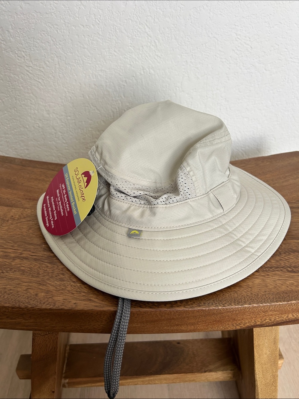 Beige Sun Protection Bucket Hat with Chin Cord
